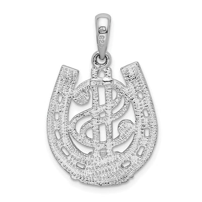 De-Ani Sterling Silver Rhodium-Plated Polished Dollar Sign In Horse Shoe Pendant