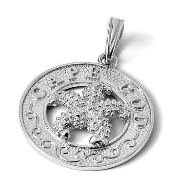 De-Ani Sterling Silver Rhodium-Plated Polished Cape Cod with Starfish Circle Pendant