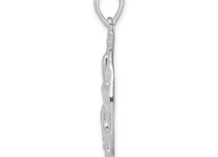 De-Ani Sterling Silver Rhodium-Plated Polished and Textured Sand Dollar Pendant, 32.42 x 23.75mm