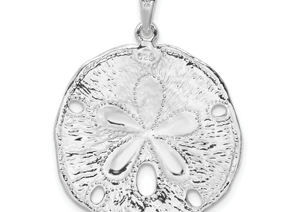 De-Ani Sterling Silver Rhodium-Plated Polished and Textured Sand Dollar Pendant, 32.42 x 23.75mm