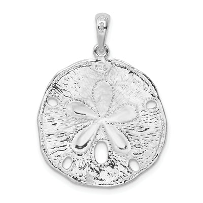 De-Ani Sterling Silver Rhodium-Plated Polished and Textured Sand Dollar Pendant, 32.42 x 23.75mm