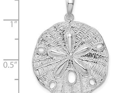 De-Ani Sterling Silver Rhodium-Plated Polished and Textured Sand Dollar Pendant, 32.42 x 23.75mm