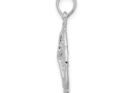 De-Ani Sterling Silver Rhodium-Plated Polished and Textured Sand Dollar Pendant, 27.23 x 18.85mm