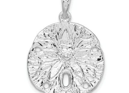 De-Ani Sterling Silver Rhodium-Plated Polished and Textured Sand Dollar Pendant, 27.23 x 18.85mm