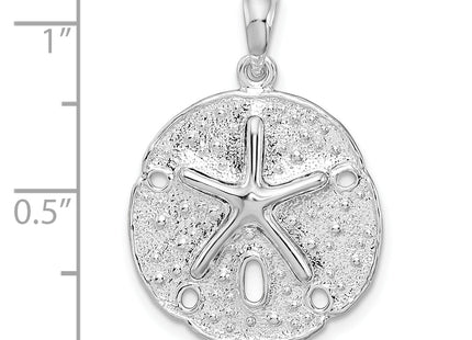 De-Ani Sterling Silver Rhodium-Plated Polished and Textured Sand Dollar Pendant, 27.23 x 18.85mm