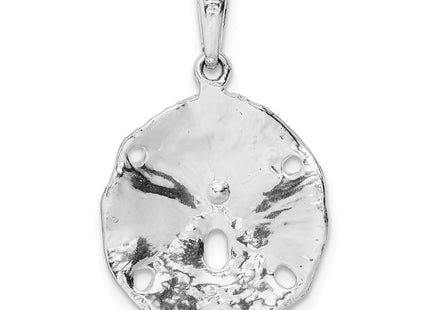 De-Ani Sterling Silver Rhodium-Plated Polished and Textured Sand Dollar Pendant, 25.76 x 15.87mm