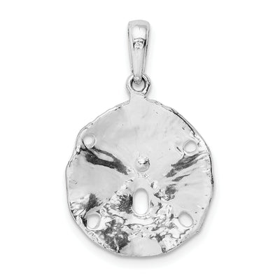 De-Ani Sterling Silver Rhodium-Plated Polished and Textured Sand Dollar Pendant, 25.76 x 15.87mm