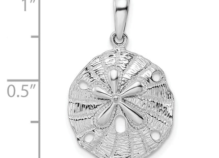 De-Ani Sterling Silver Rhodium-Plated Polished and Textured Sand Dollar Pendant, 25.76 x 15.87mm