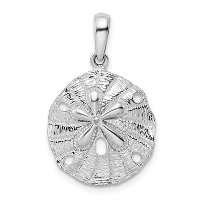 De-Ani Sterling Silver Rhodium-Plated Polished and Textured Sand Dollar Pendant, 25.76 x 15.87mm