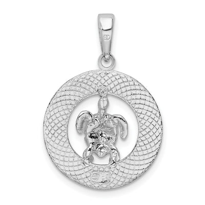De-Ani Sterling Silver Rhodium-Plated Polished Barbados with Turtle Circle Pendant