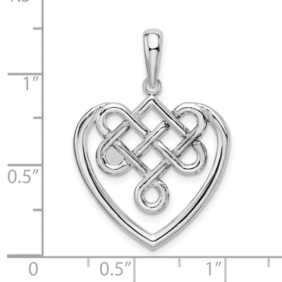 De-Ani Sterling Silver Rhodium-Plated Polished Celtic Knot Heart Pendant