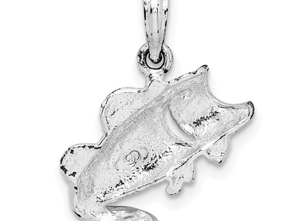 De-Ani Sterling Silver Rhodium-Plated Polished Jumping Bass Fish Pendant