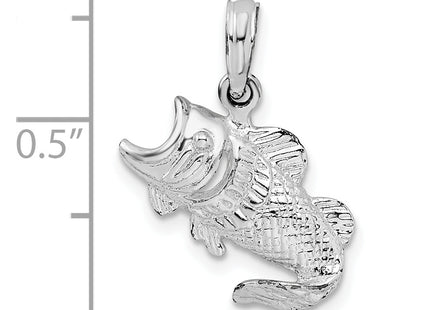 De-Ani Sterling Silver Rhodium-Plated Polished Jumping Bass Fish Pendant