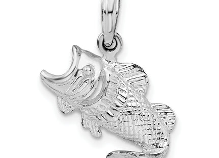 De-Ani Sterling Silver Rhodium-Plated Polished Jumping Bass Fish Pendant
