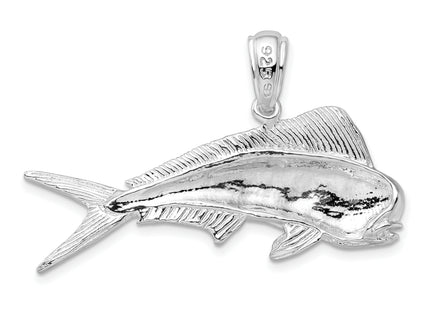 De-Ani Sterling Silver Rhodium-Plated Polished Mahi-Mahi Fish Pendant, 27 x 42mm