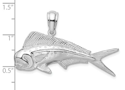 De-Ani Sterling Silver Rhodium-Plated Polished Mahi-Mahi Fish Pendant, 27 x 42mm