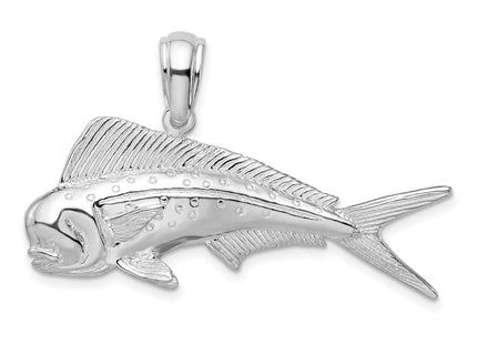 De-Ani Sterling Silver Rhodium-Plated Polished Mahi-Mahi Fish Pendant, 27 x 42mm