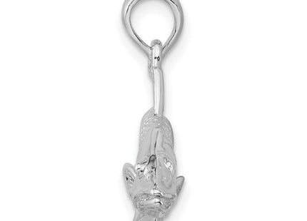De-Ani Sterling Silver Rhodium-Plated Polished 3D Snook Fish Pendant (Style QC10148)