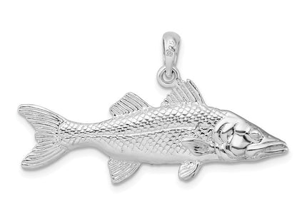 De-Ani Sterling Silver Rhodium-Plated Polished 3D Snook Fish Pendant (Style QC10148)