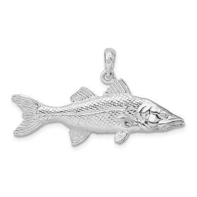 De-Ani Sterling Silver Rhodium-Plated Polished 3D Snook Fish Pendant, 22 x 39mm