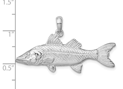 De-Ani Sterling Silver Rhodium-Plated Polished 3D Snook Fish Pendant (Style QC10148)