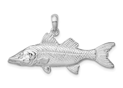 De-Ani Sterling Silver Rhodium-Plated Polished 3D Snook Fish Pendant (Style QC10148)