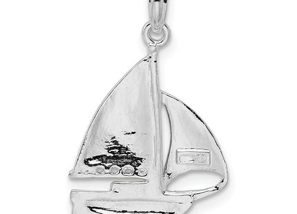 De-Ani Sterling Silver Rhodium-Plated Polished Sailboat Pendant