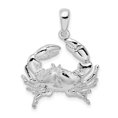 De-Ani Sterling Silver Rhodium-Plated Polished Stone Crab Pendant, 27 x 21mm