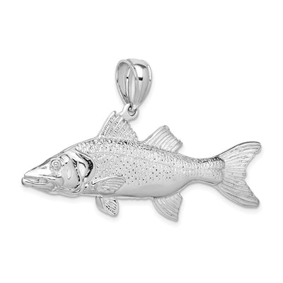 De-Ani Sterling Silver Rhodium-Plated Polished 3D Snook Fish Pendant, 30 x 52mm