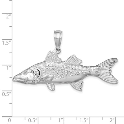 De-Ani Sterling Silver Rhodium-Plated Polished 3D Snook Fish Pendant, 30 x 52mm
