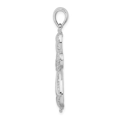 De-Ani Sterling Silver Rhodium-Plated Scroll Diamond-Cut Rounded Cross Pendant