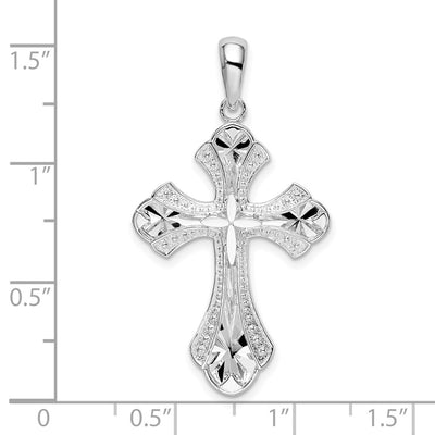 De-Ani Sterling Silver Rhodium-Plated Diamond-Cut Fleur de Lis Cross Pendant