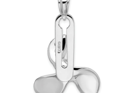 De-Ani Sterling Silver Rhodium-Plated Polished Moveable 3D Propeller Pendant, 29.36 x 23.79mm