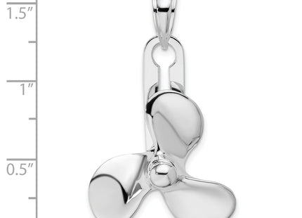 De-Ani Sterling Silver Rhodium-Plated Polished Moveable 3D Propeller Pendant, 29.36 x 23.79mm