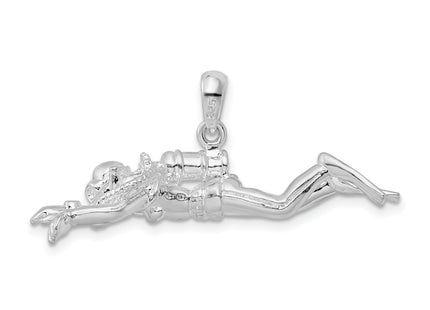 De-Ani Sterling Silver Rhodium-Plated Polished 3D Female Scuba Diver Pendant