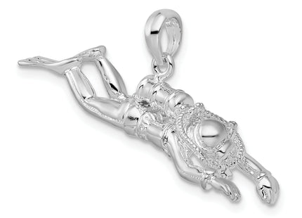 De-Ani Sterling Silver Rhodium-Plated Polished 3D Female Scuba Diver Pendant