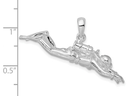 De-Ani Sterling Silver Rhodium-Plated Polished 3D Female Scuba Diver Pendant