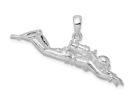 De-Ani Sterling Silver Rhodium-Plated Polished 3D Female Scuba Diver Pendant