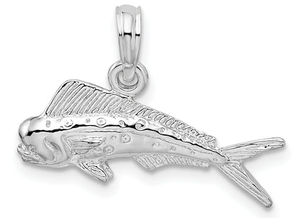 De-Ani Sterling Silver Rhodium-Plated Polished Mahi-Mahi Fish Pendant, 17 x 22mm