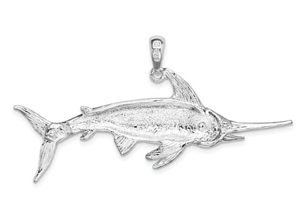 De-Ani Sterling Silver Rhodium-Plated Polished and Satin Swordfish Pendant