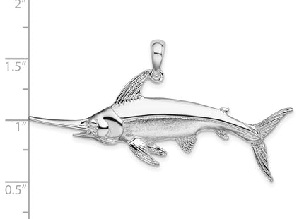 De-Ani Sterling Silver Rhodium-Plated Polished and Satin Swordfish Pendant