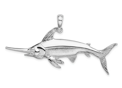 De-Ani Sterling Silver Rhodium-Plated Polished and Satin Swordfish Pendant