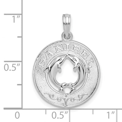 De-Ani Sterling Silver Rhodium-Plated Polished Sanibel Circle with Dolphins Pendant