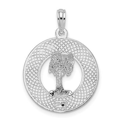 De-Ani Sterling Silver Rhodium-Plated Polished Sanibel Circle with Palm Tree Pendant