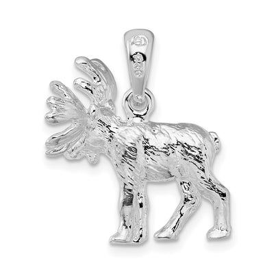 De-Ani Sterling Silver Rhodium-Plated Textured 3D Standing Moose Pendant