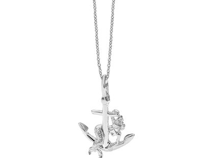 De-Ani Sterling Silver Rhodium-Plated Polished 3D Anchor with Mermaid Pendant