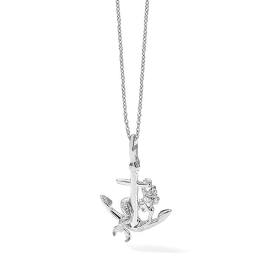 De-Ani Sterling Silver Rhodium-Plated Polished 3D Anchor with Mermaid Pendant