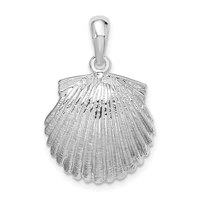 De-Ani Sterling Silver Rhodium-Plated Polished Scallop Shell Pendant, 19.4 x 11.74mm