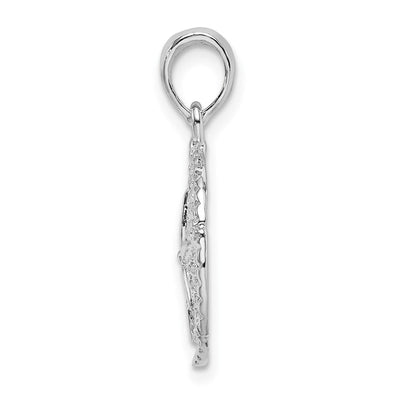 De-Ani Sterling Silver Rhodium-Plated Polished and Textured Sand Dollar Pendant, 27.23 x 18.85mm