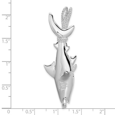 De-Ani Sterling Silver Rhod-plated Polished 3D Hammerhead Shark Pendant